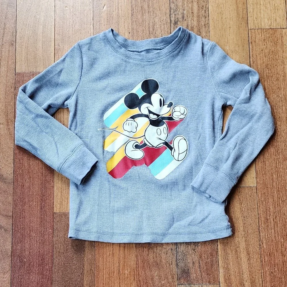 Disney Jumping Beans Mickey Mouse Long Sleeve Waffle Knit Jersey Size 5T